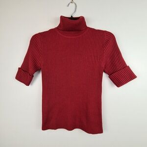 U2 Women's Ribbed Knit SWEATER Top Medium Turtleneck‎ Short Sleeve Classic Basic